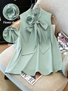 GlowEve CURVE Plus Size Women Sleeveless Solid Color 3D Floral Design Elegant Fashion Versatile Suitable For Spring/Summer Everyday Casual/Work Wear Blouse - Green - View 1