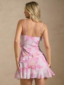 Enchnt 粉色碎花印花休闲日常无袖迷你连衣裙，修身显瘦 - 粉色 - 查看 6