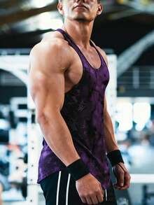 GymBeat Áo tank top thể thao nam in họa tiết nhuộm tie-dye, kiểu dáng thường ngày. - Màu tím - Xem 4