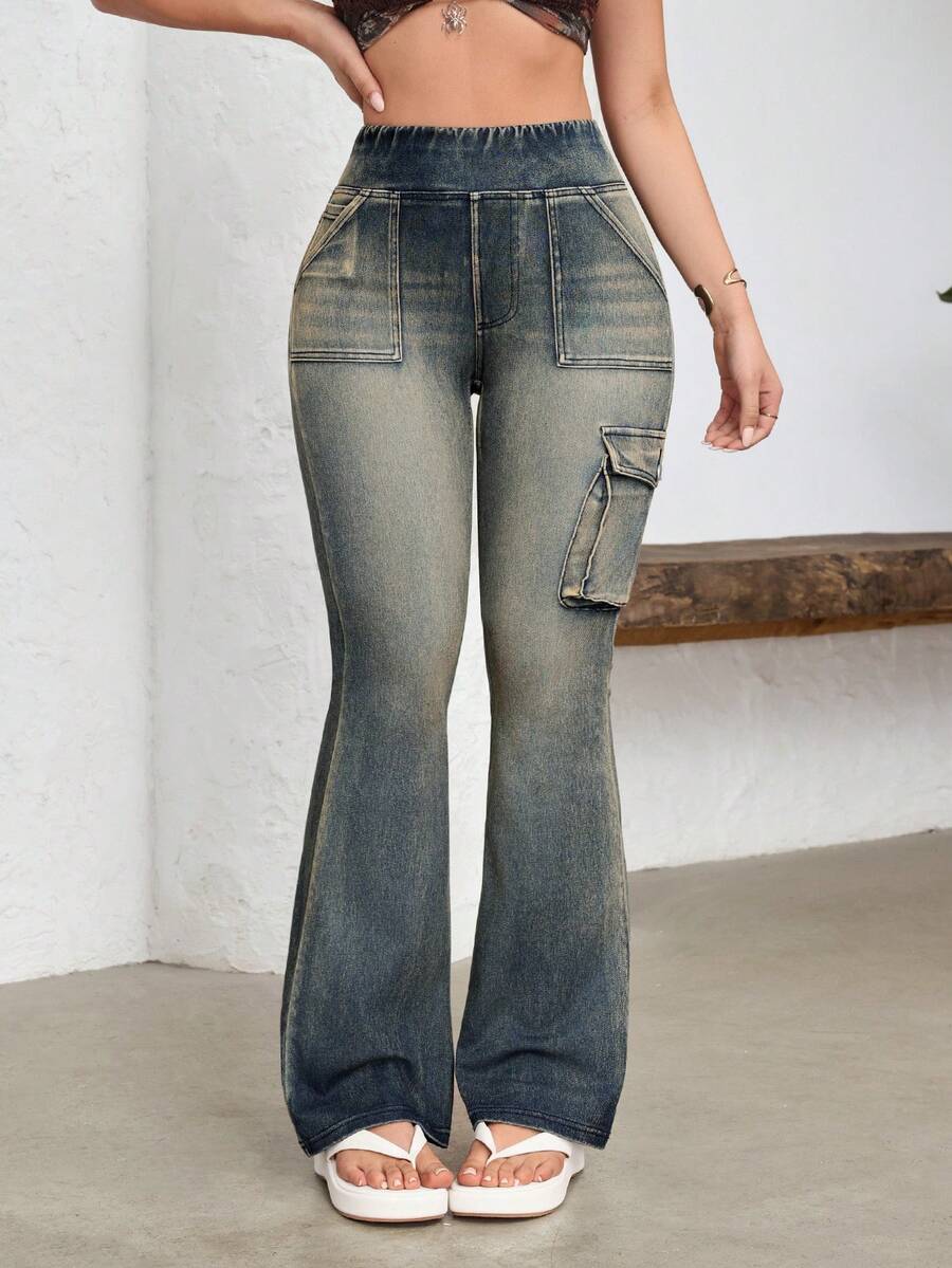Flexra Women's Casual Flared Jeans With Pockets, Versatile For Daily Wear - Blue - View 1