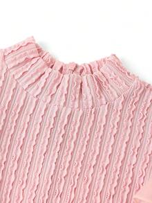 Ellevyn Sweet & Spicy Knit Midi Dress, Stand Collar, Ruffle Sleeves, Bodycon Fit, Date Night Dress - Pink - View 3