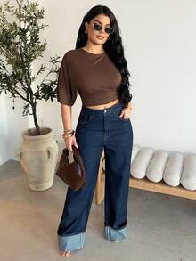 Dayanna Comas 女士经典蓝色直筒裤，秋冬约会时尚之选 - 寶藍色 - 查看 6