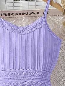 SHEIN Vestido De Encaje Con Tirantes De Contraste Para Niñas Preadolescentes - Morado - Ver 3