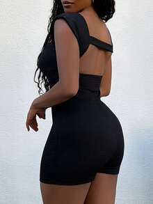 Tyla Gomez WYWH 女士度假针织条纹扭结前襟心形领露背连体裤，适合派对、约会、情人节、复活节、狂欢节、下午茶、海滩、邮轮、城市度假、秋冬季叠穿 - 黑色 - 查看 3