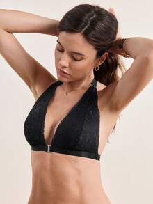 Hourtrue 浪漫蕾丝吊带时尚日常文胸内衣 - 黑色 - 查看 6