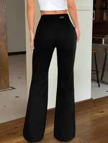 SHEIN EZwear 女士95%纯棉黑色前扣休闲修身喇叭裤 - 四季皆宜，适合春夏工作、通勤、正式场合、约会、晚间活动、鸡尾酒会和下午茶等场合。 - 黑色 - 查看 2