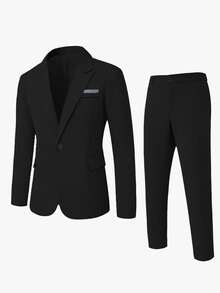 Manfinity Mode Bộ vest công sở nam thanh lịch, cổ tàu, cài khuy đơn, gồm áo khoác và quần. - màu đen - Xem 3