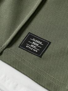 Manfinity Hypemode Camiseta de manga corta con capucha y bloqueo de color con cordón en la cintura y pantalones cortos con cordón en la cintura, conjunto casual diario para hombres - Verde militar - Ver 4