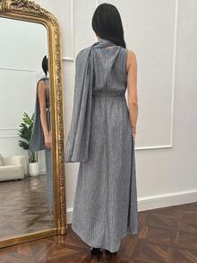 Modelyn Women's Striped Hollow-Out Sleeveless Elegant Dress,Grey Summer Tea Party Maxi Dress,Luxury Long Zebra Zig Zag Stripe Dresses For Women,Zanea Dress - Apricot - View 3