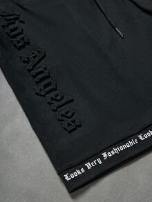 Claim Dot 男士字母印花T恤和短裤套装 - 黑色 - 查看 8