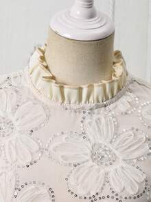 SHEIN Tween Girls White Floral Embroidered Mesh Patchwork Princess Dress,Elegant Summer Holiday A-Line Formal Gown,Wedding Guest Outfit For Al-Adha - Champagne - View 5