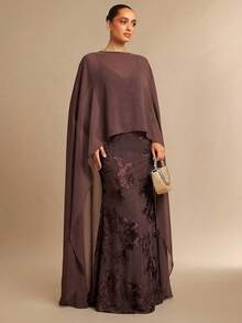 Silquee Đầm dạ hội sang trọng dành cho nữ, chất liệu chiffon, dây spaghetti, họa tiết jacquard. - Cà phê - Xem 6