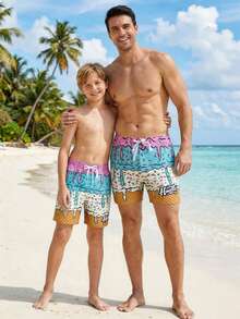 Manfinity Swimmode 男士休闲融化世界印花泳裤 - 彩色 - 查看 7