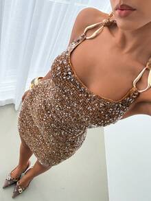 Siren Gaze 新款春夏亮片紧身迷你夜店连衣裙（女款） - 棕色 - 查看 1