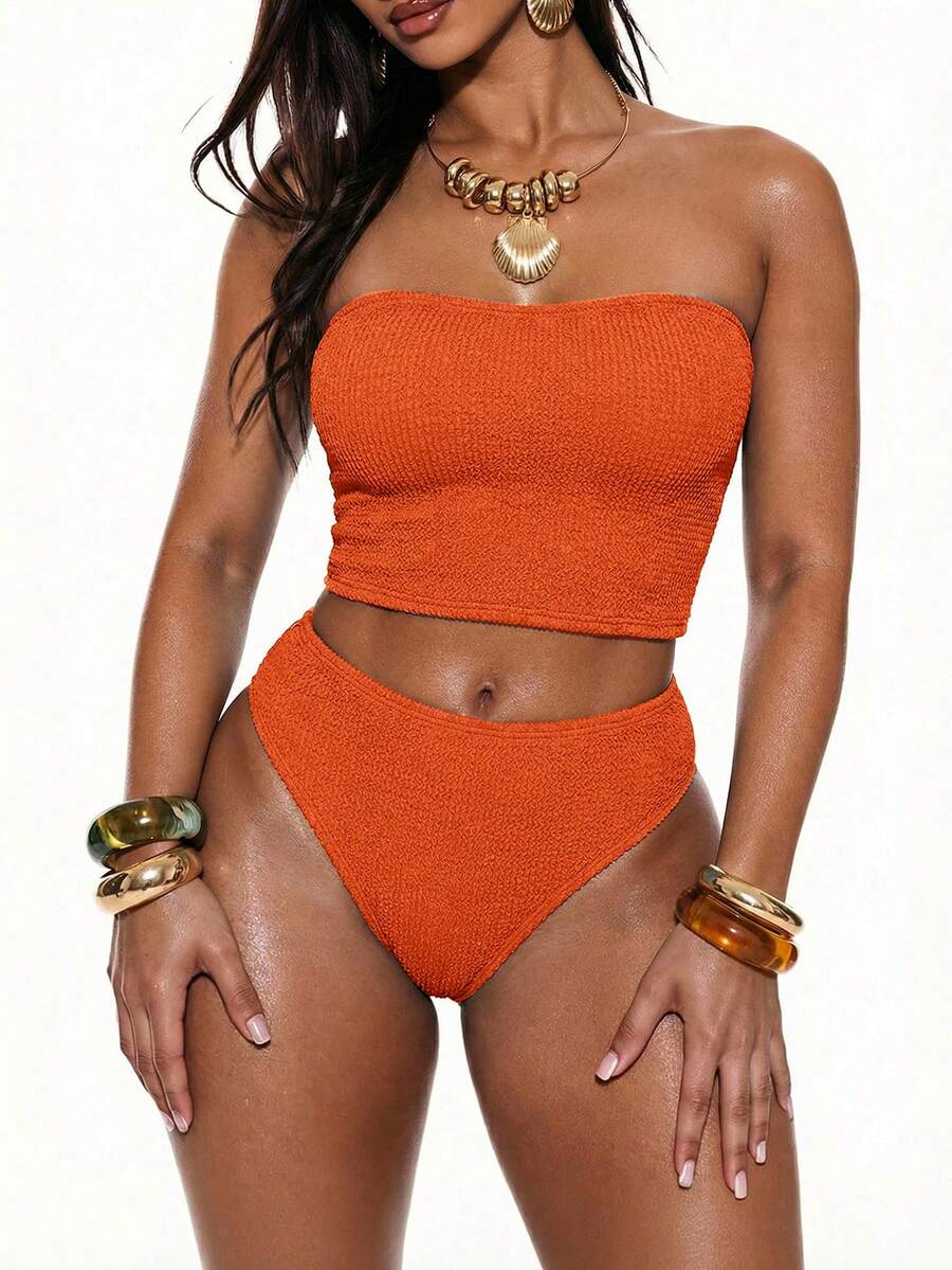 Swim Basics Women's Solid Color Bikini Set For Beach Vacation