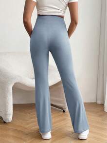 SHEIN Celana Panjang Hamil Model Flare Kasual Warna Polos dengan Pinggang yang Dapat Diatur - Baby Blue - View 2