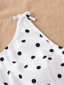 Teen Girl Summer Vacation Polka Dot Print Ruffle Hem Sleeveless Camisole - White - View 3