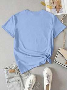 SHEIN 女士圆领海星贝壳印花休闲日常T恤 - 藍色 - 查看 2