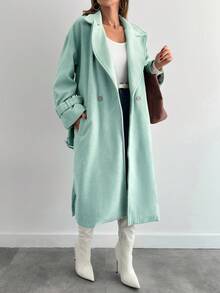 SHEIN Cottnline Abrigo de cuello con solapa de hombros caídos - verde menta - Ver 3