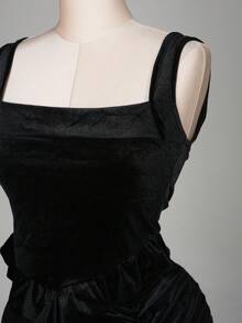 Glisette Velvet Fabric Comfortable 2 Pieces Set, Fashionable And Elegant Spring/Autumn Dress Suit - Black - View 5