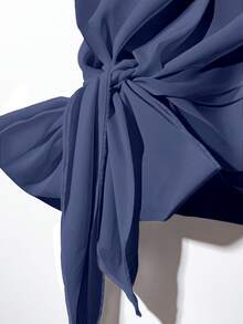 SHEIN Clasi Casual Minimalist Geometric Pattern Vacation Tie Bow Blouse & Loose Straight Leg Pants 2 Pieces Set, Suitable For Spring/Summer - Multicolor - View 5