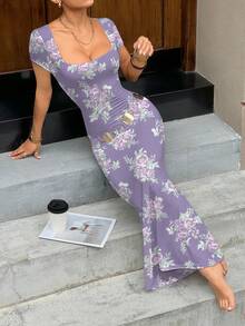 Modelyn 夏季方领美人鱼荷叶边下摆修身连衣裙 - 彩色 - 查看 3