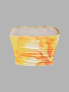 SHEIN 少女休闲日常方领短袖上衣和打底裤套装，水洗面料，方领修身吊带背心搭配半身裙 - 彩色 - 查看 7