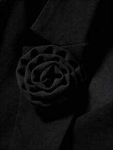 Modelyn Plus Size Women's Solid Color Notched Collar Long Sleeve Jacket And Skirt Casual Commuter Suit Set - Black - View 4