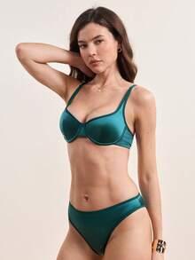 Hourtrue 两件套女士纯色简约休闲钢圈文胸套装 - 水鴨藍 - 查看 5