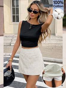 Serisse Women's Striped Casual Versatile Daily Wear Mini Skirt - Apricot - View 5