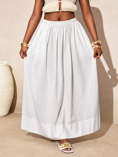 SHEIN VaVaLuxe 女士纯色弹力腰休闲裙