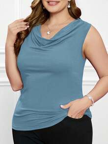EMERY ROSE Valentine's Day Plus Size Women'S Draped Neck Tank Top - Teal Blue - View 1