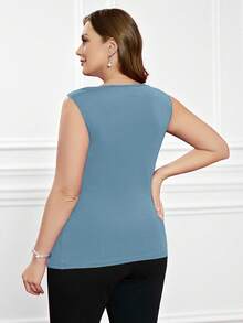 EMERY ROSE Valentine's Day Plus Size Women'S Draped Neck Tank Top - Teal Blue - View 2