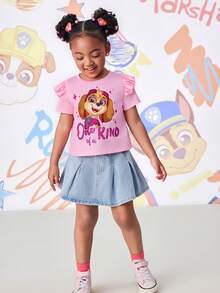 SHEIN | PAW Patrol 夏季女童休闲卡通小狗印花T恤 - 粉色 - 查看 5