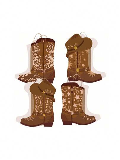 4/8/12 piezas, Bolsas de regalo de fiesta del oeste, bolsas de papel con forma de botas vaqueras, bolsas de obsequio del salvaje oeste con asas, bolsas de regalos con sombrero de bota para fiesta de cumpleaños vaquero, despedida de soltera