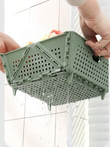 1个大容量可折叠塑料水果篮蔬菜沥水篮，适用于厨房清洗、收纳，节省空间设计，厨房用具 - 彩色 - 查看 5