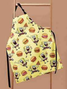 SpongeBob SquarePants | SHEIN 1 pieza Delantal con estampado de dibujos animados, material impermeable y resistente al aceite, cómodo y suave, esencial para la cocina y la repostería, adecuado tanto para hombres como para mujeres - Amarillo claro - Ver 7