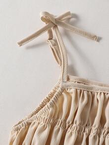 Sparklyn 女童条纹蝴蝶结吊带背心和直筒裤夏季度假装 - 杏色 - 查看 5