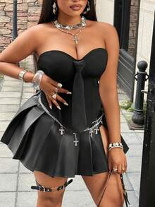 Maweii 大码女式夏季纯白色系带无袖露背性感上衣，性感、优雅、时尚、休闲、通勤、商务办公、日常休闲、百搭、约会装扮 - 黑色 - 查看 2