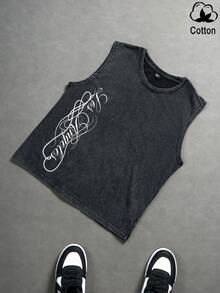 PAVTROS 男士极简印花圆领无袖雪花图案背心 - 黑色 - 查看 1