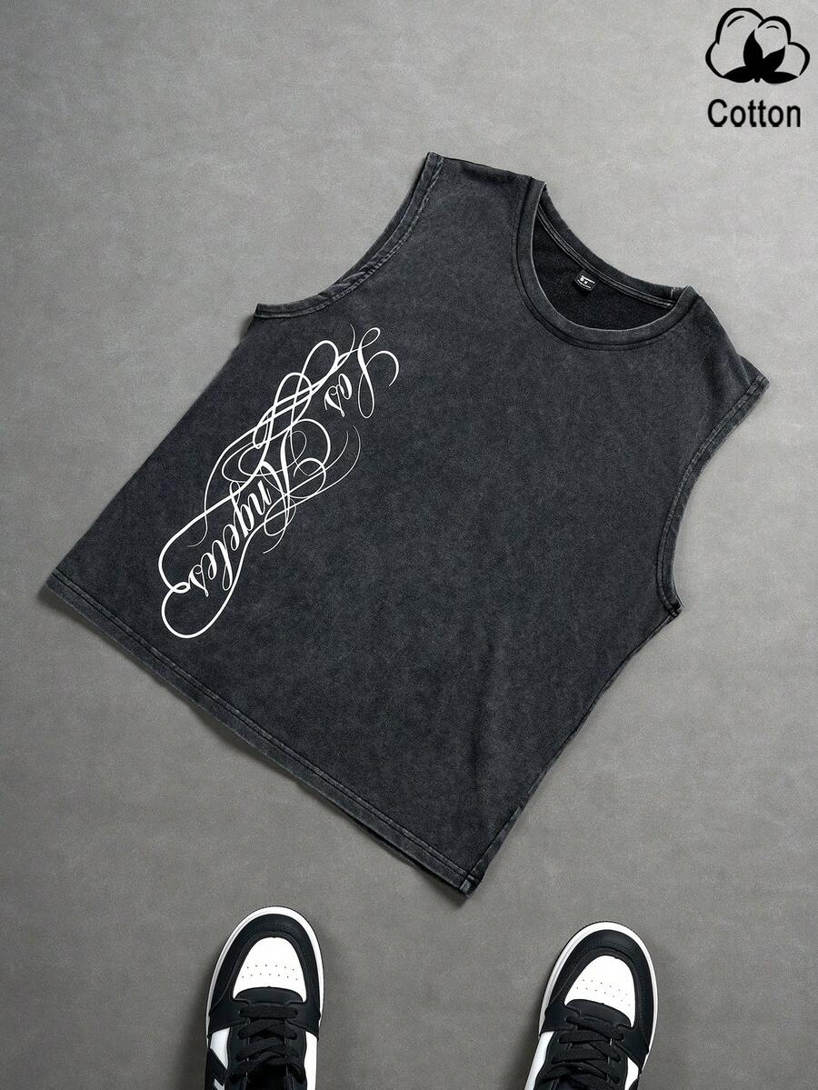 PAVTROS 男士极简印花圆领无袖雪花图案背心 - 黑色 - 查看 1