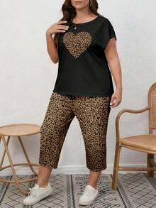 EMERY ROSE 复古豹纹爱心图案加大码两件套，适合母亲节 - 彩色 - 查看 4