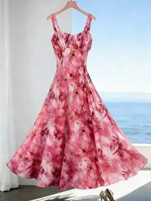 GlowEve Non-Positioning Printed Camisole Waist A-Line Printed Elegant Romantic Delicate Women Dress - Multicolor - View 6