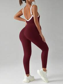 SHEIN Maternity Contrast Color Camisole & Pants Set,Word Cup - Burgundy - View 2