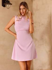 Enchnt 夏季无袖高端修身露背系带A字连衣裙 - 淺粉色 - 查看 2