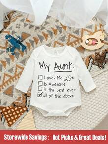 SHEIN 1 pieza Body de manga larga para bebé niña con impresión de letras, algodón, cierre a presión, atuendo diario casual y sencillo, otoño - Blanco - Ver 1