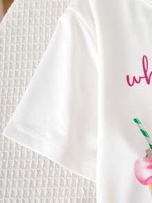 Sparklyn 少女柠檬印花短袖T恤+粉白条纹阔腿裤家居服套装 - 粉色 - 查看 8