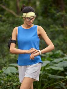 SHEIN In My Nature Women's Contrast Trim Side Slit Outdoor Vest - Blue - View 1