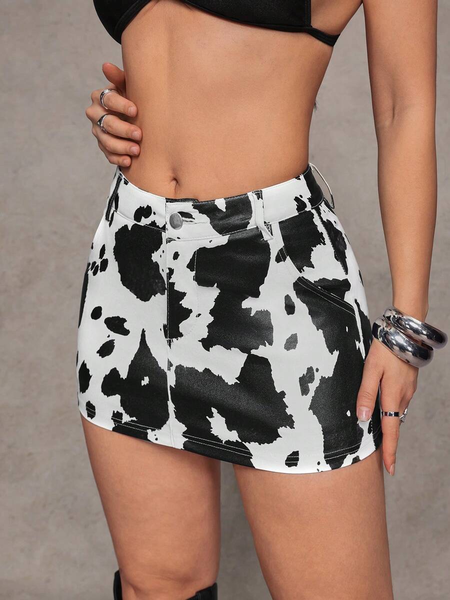 Jeanoix Y2K 女士带口袋涂层紧身迷你裙 - 黑與白 - 查看 1