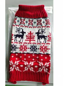 驯鹿雪花图案针织高领毛衣，贵宾犬圣诞装扮 - 彩色 - 查看 10